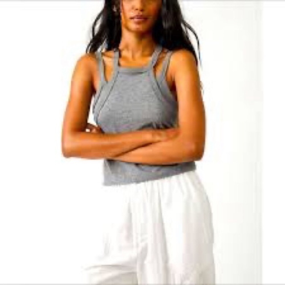 $38 FREE PEOPLE Movement TWO TIMES THE CHARM Gray Combo Double Strap Tank Top L - Picture 5 of 7